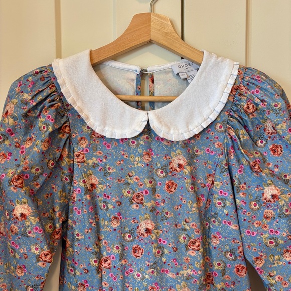 Ghost London Size XS Periwinkle Floral Maxi Dress with White Ruffle Collar - Picture 2 of 7